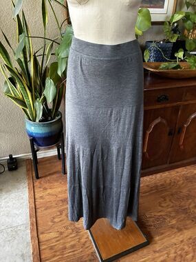 Eileen Fisher Grey Pull On Stretch Maxi Skirt Lightweight Jersey Knit Medium